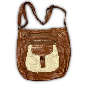 Boho Faux Leather Lace-Front Crossbody Bag